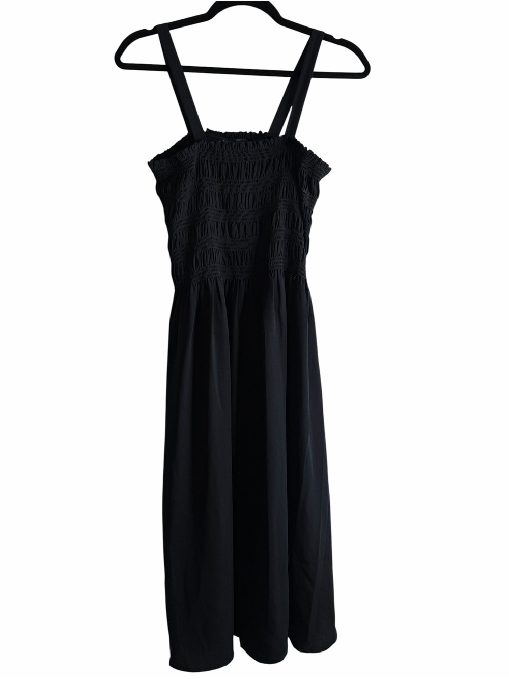 Saks Fifth Avenue Black Smocked Strap Midi Sundress